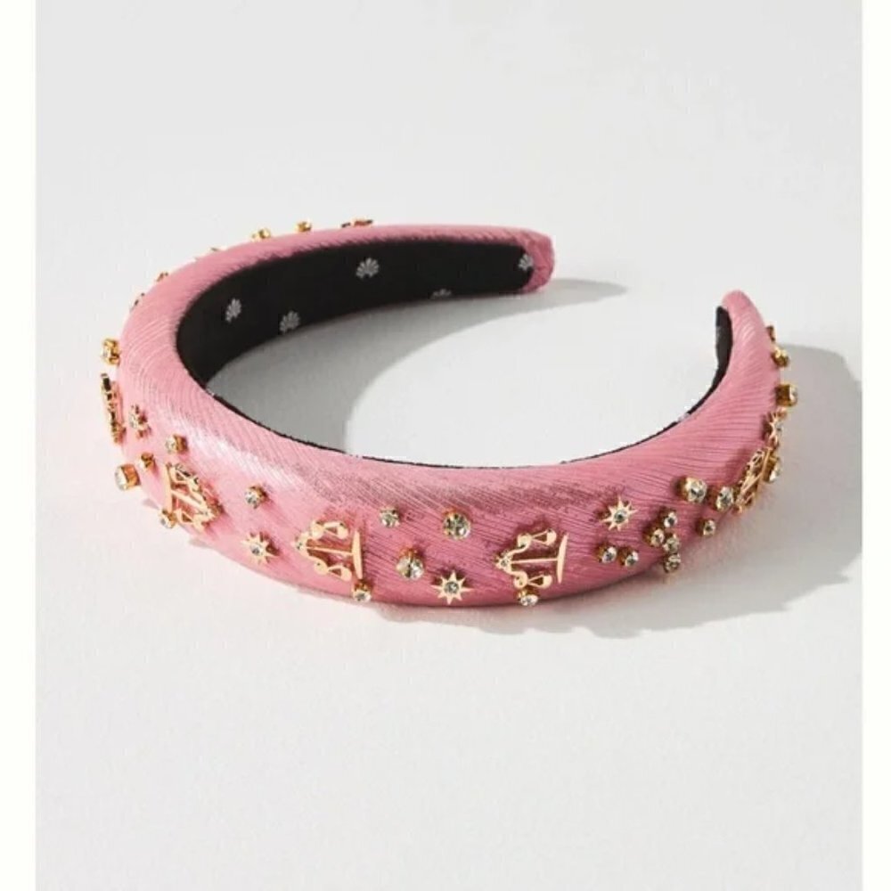 New Lele Sadoughi Zodiac Libra Alice Hand Embellished Rose Gold Lurex Headband